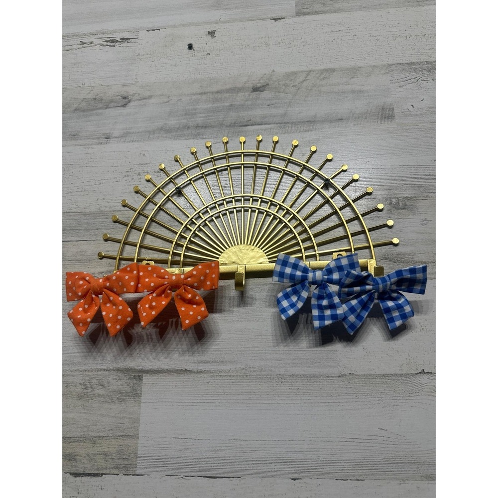 Hair Bow Clips Pigtails Kids Blue Orange‎ Gingham Polka Dot EUC